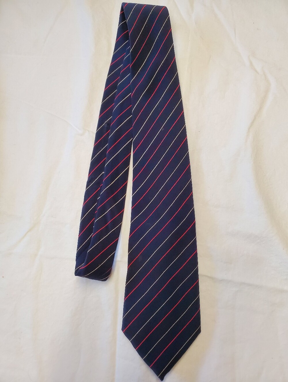 Vintage Lanvin New York Paris Silk Tie Navy Red Cream Diagonal Stripe Italy